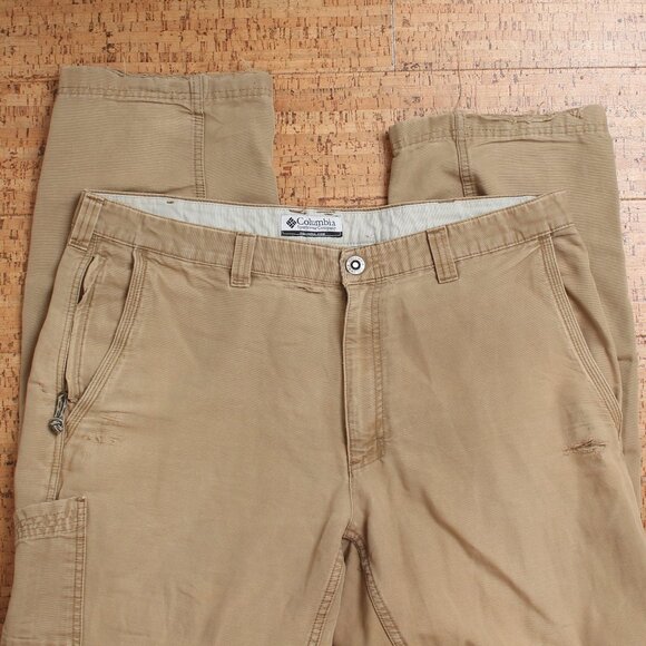Columbia Khaki Pants Mens 38 Tan Distressed - Picture 3 of 13
